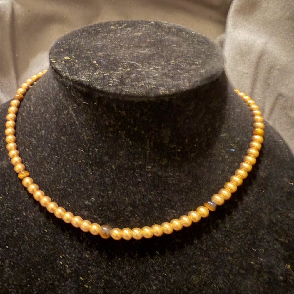 Vintage BAB 12K Gold Filled Tiger Eye & Gold Bead Necklace – Mid Century Boho